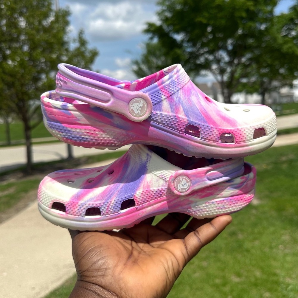 CROCS KIDS CLASSIC MARBLED TYE DYE CLOGS Little Girl Size J1 Pink Crush/Purple - Picture 10 of 12